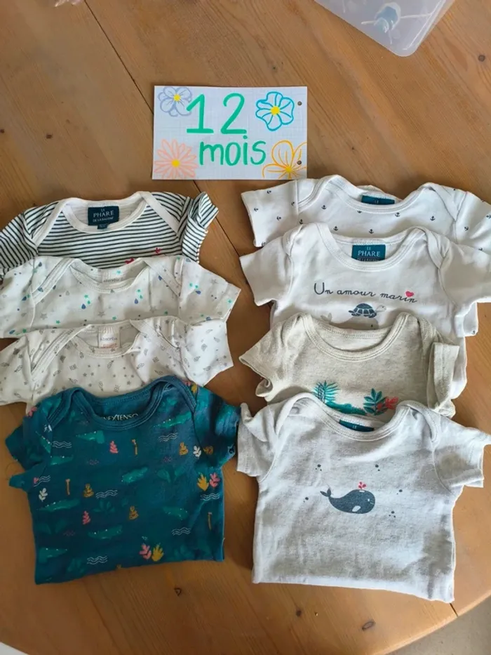 Lot 8 bodies manches courtes 12 mois