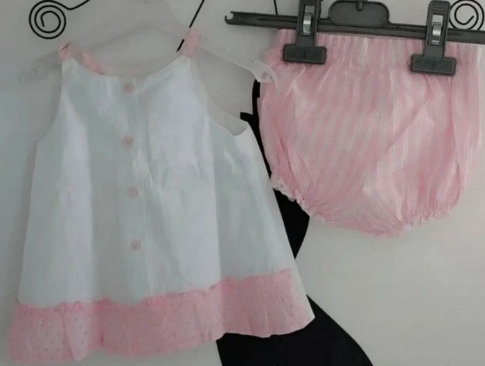 Joli ensemble tunique bloomer blanc et rose Obaibi taille 3 mois - photo numéro 3