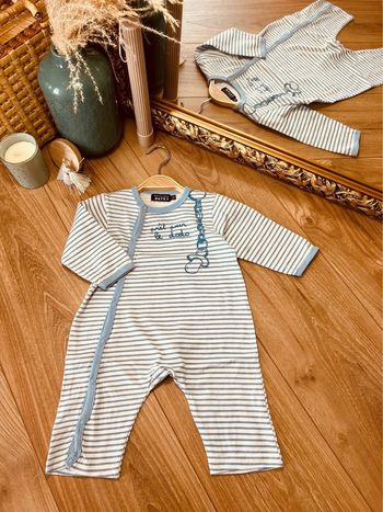 Taille 6 mois pyjama d’été sans pied garçon TCF blanc et bleu * rayures * 💙