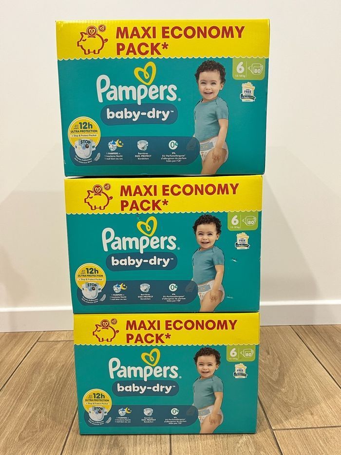 🔹 3 Packs Pampers Baby-Dry Taille 6 Maxi Economy – 240 couches – Neufs scellé
