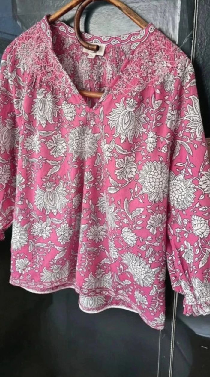 Blouse imprimée en coton bio fushia Libellule - photo numéro 5