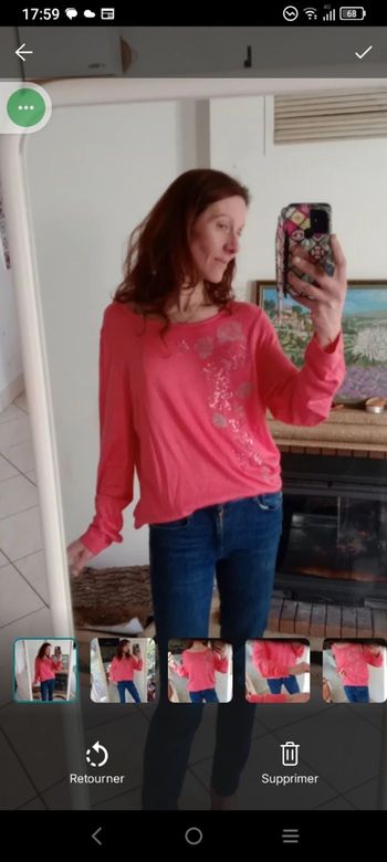 Pull femme 44 rose détails pailletés sequins c79