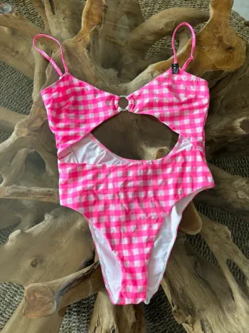 Maillot de bain 1 pièce carreaux rose blanc Etam femme