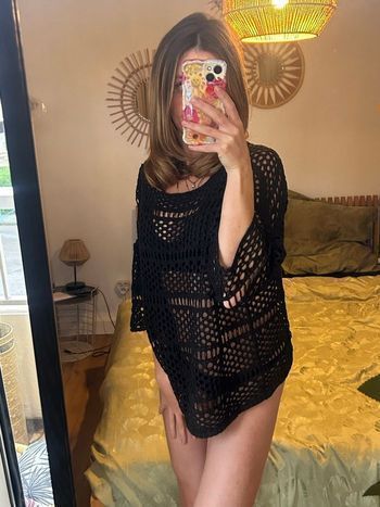 🖤 Haut en maille ajourée noire – Style crochet – Taille S/M