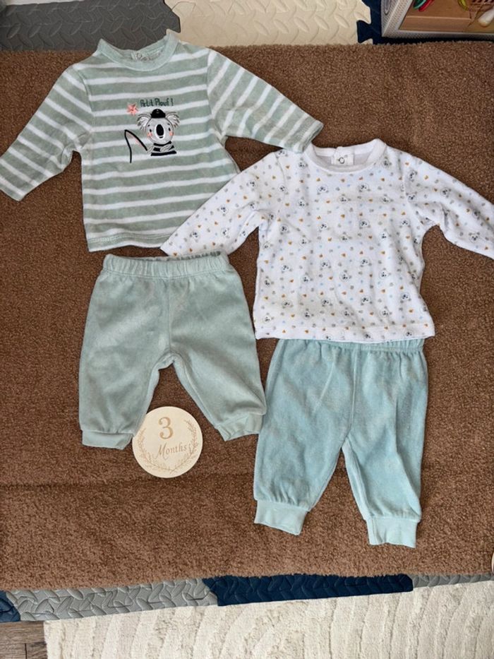 Lot de 2 pyjamas / dors bien 2 pièces en velours 3 mois