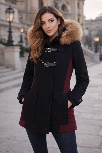 Duffle-Coat Maje "Ganxia"- Laine et Fourrure- Taille 36