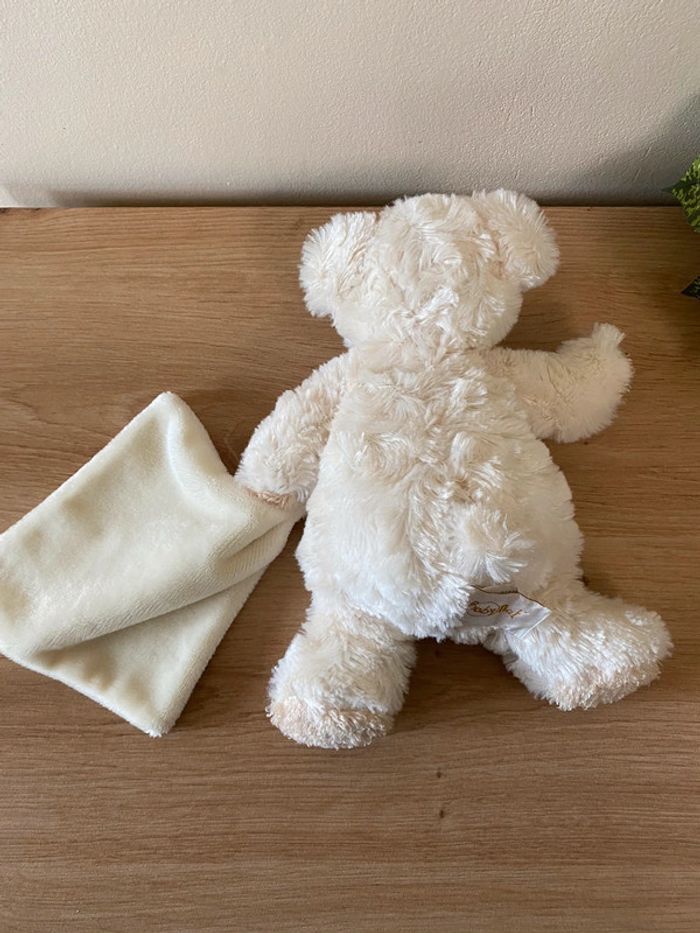 Doudou peluche ours écru museau marron mouchoir baby nat neuf - photo numéro 3