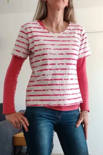 Tee-shirt blanc et rose Femme T.M/L