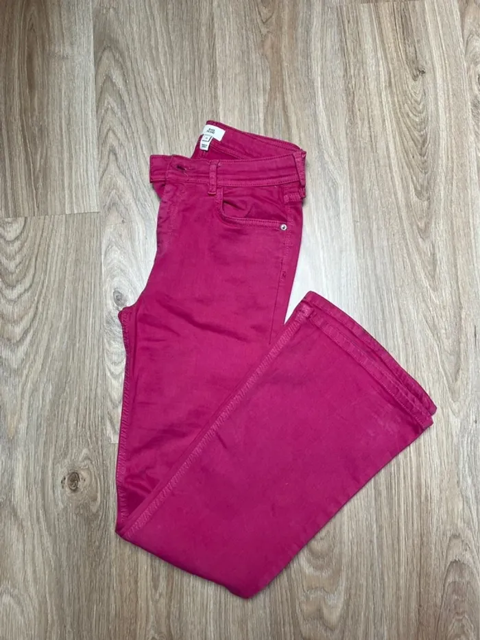pantalon jean flare rose fuschia - photo numéro 2