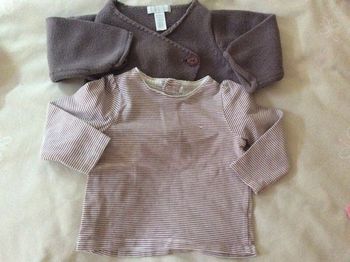 Lot teeshirt rayé ml et gilet cœur croisé - Obaibi 6m