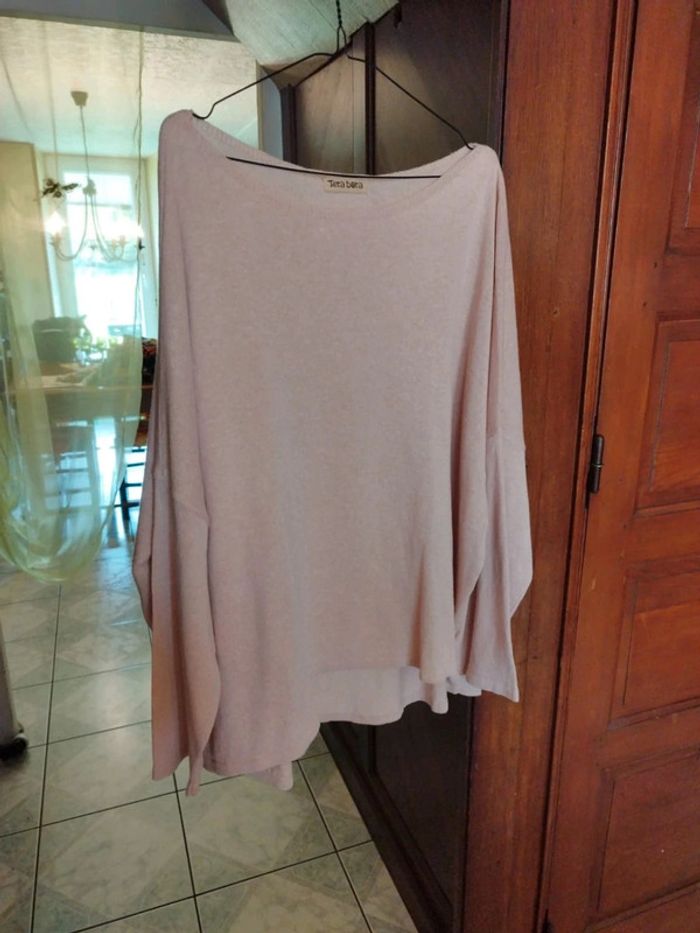 Pull sweat col rond rose pâle L/40 coton vintage - photo numéro 2