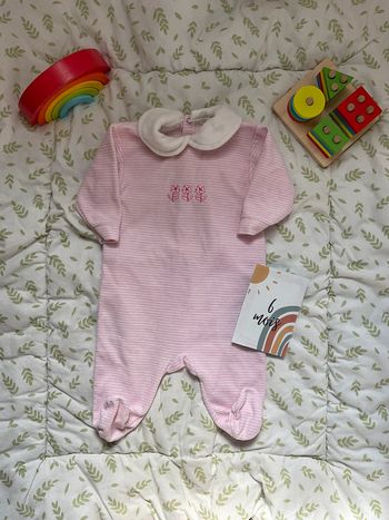 pyjama grenouillère en velours rose et blanc 6 mois
