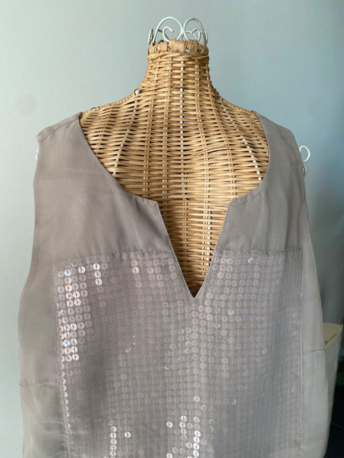 Robe Promod coupe droite en voile taille 38 beige avec sequins - photo numéro 2