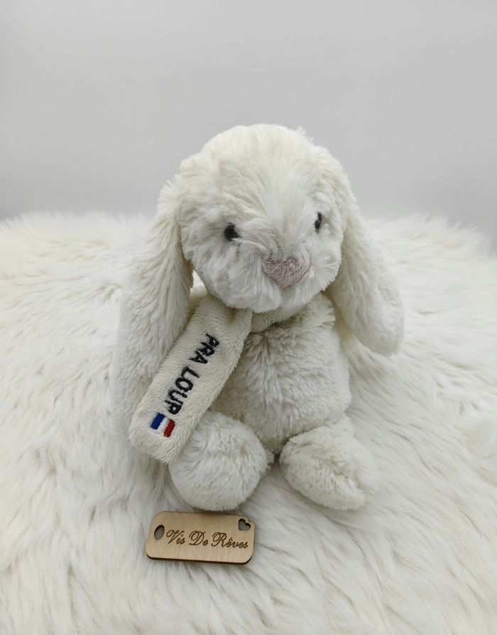 Doudou lapin Blanc écharpe Pra Loup Drapeau France Bleu blanc Rouge CMP - photo numéro 4