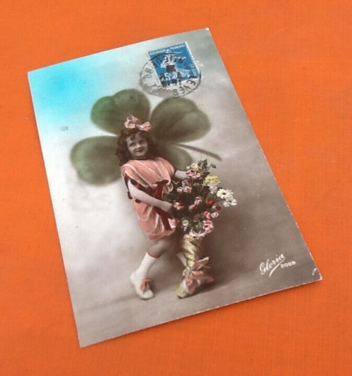 Carte postale ancienne Porte Bonheur Trèfle à quatre feuilles - photo numéro 3