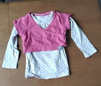 Chemise, manches  longues  ,blanc  avec  des  points  et  rose  ,Vertbaudet  ,4 ans,  102 cm 