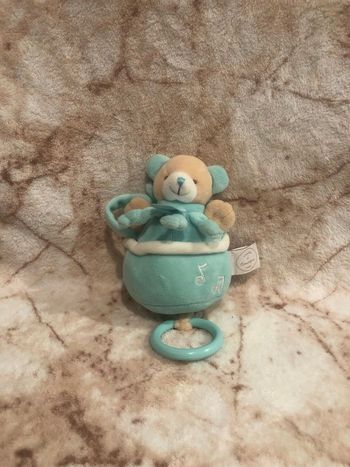 Doudou ours bleu blanc musical Cueillettes Doudou et Compagnie