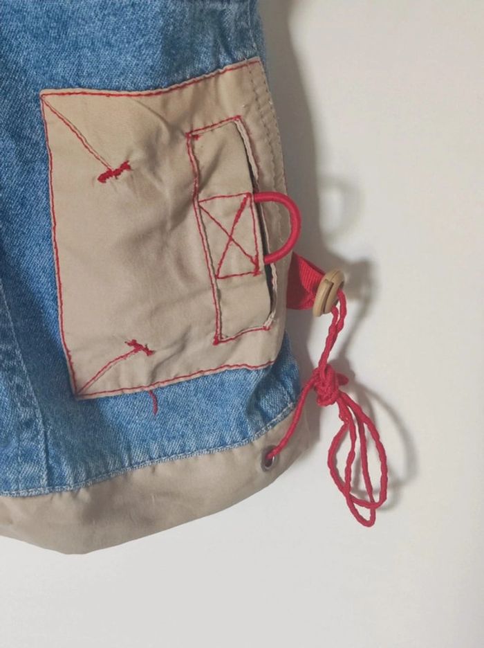 Ensemble salopette short jean bleu beige rouge + casquette pompier / Tom & Kiddy - 12 mois - photo numéro 5