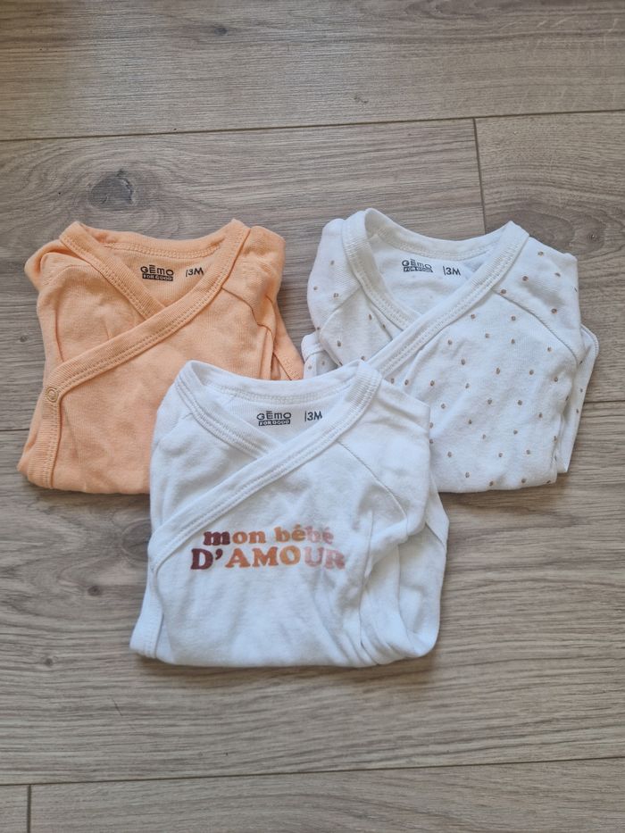 Lot de 3 bodies bébé Gemo manches courtes 3 mois