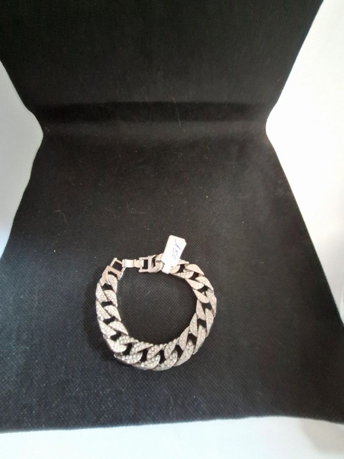 Bracelet acier inoxydable neuf avec etiquette et oxydes de zirconium blancs. - photo numéro 3