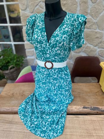 Robe an’ge taille 0 XS S 34 36 été bleu blanche longue femme fleurs