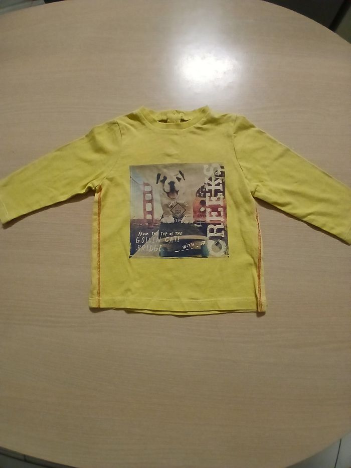 Pull fin en coton bebe taille 12 mois marque creeks couleur jaune motifs chien - photo numéro 3