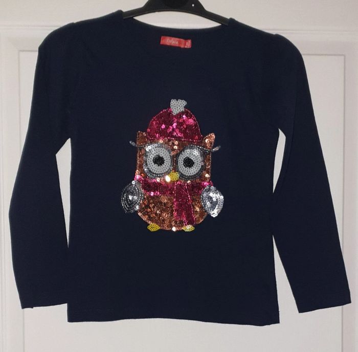 Tee-shirt ML hibou/chouette à sequins 8 ans