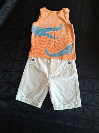 Ensemble short blanc Tee-shirt sans manche débardeurs orange crocodile 12mois grain de blé