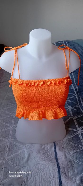 Top bustier fines bretelles avec élastique smock et volants orange femme 40 as you