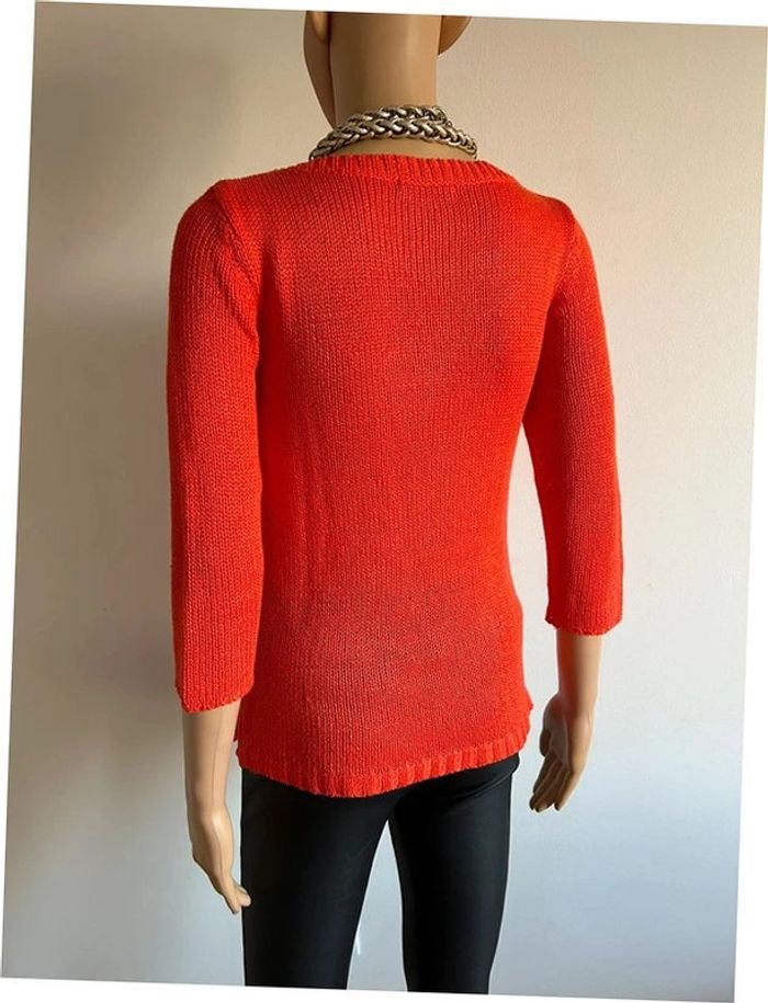 Pull orange avec dentelle et manches 3/4 Bréal taille 36 bon état (petit défaut) - photo numéro 8
