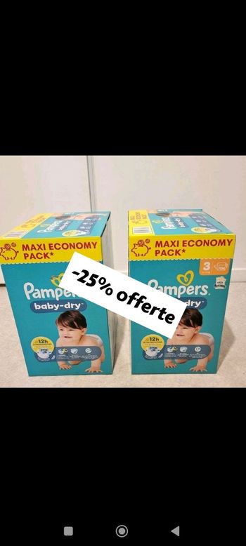 💥 PROMO 272 couches Pampers taille 3 Baby Dry lot 2, cartons 