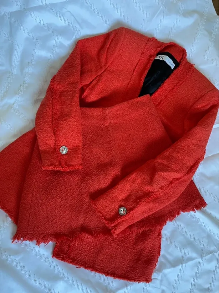 Ensemble tailleur Zara tweed veste blazer + jupe en taille S - photo numéro 4