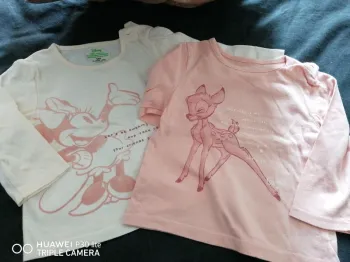 lot 2 t-shirt manche longue Disney – 3-6 mois – Crème/rose