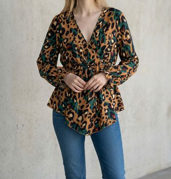 Blouse femme léopard multicolore manches longues 2XL neuf