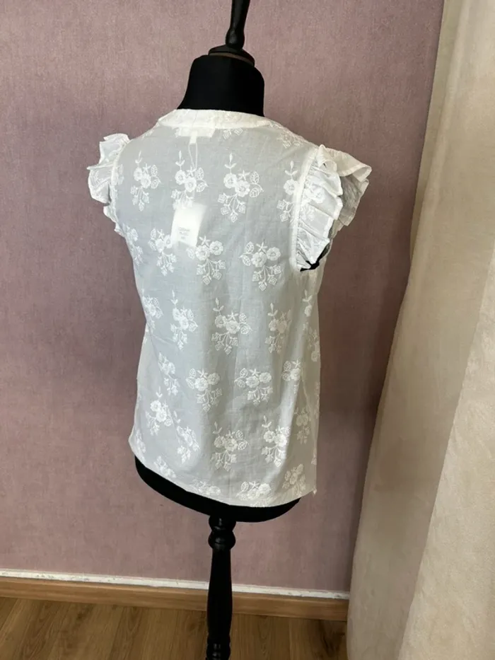Top femme tshirt femme blouse taille 38 taille 40 blanc fleurie - photo numéro 2