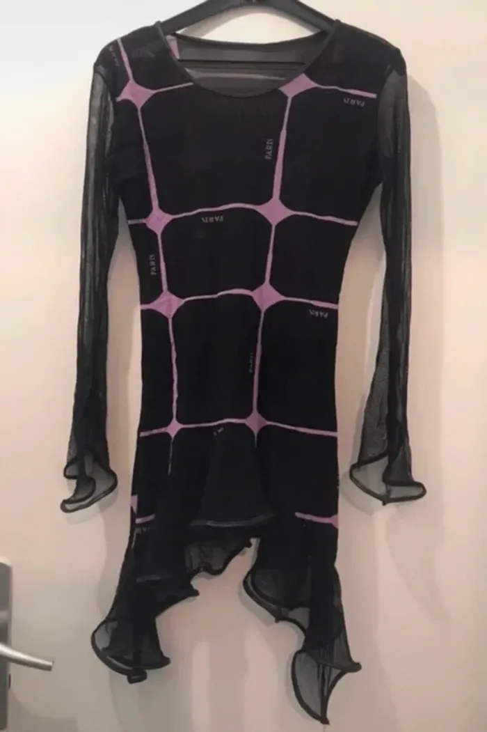 Robe paris nuisette manches longues noir violet taille L - photo numéro 2