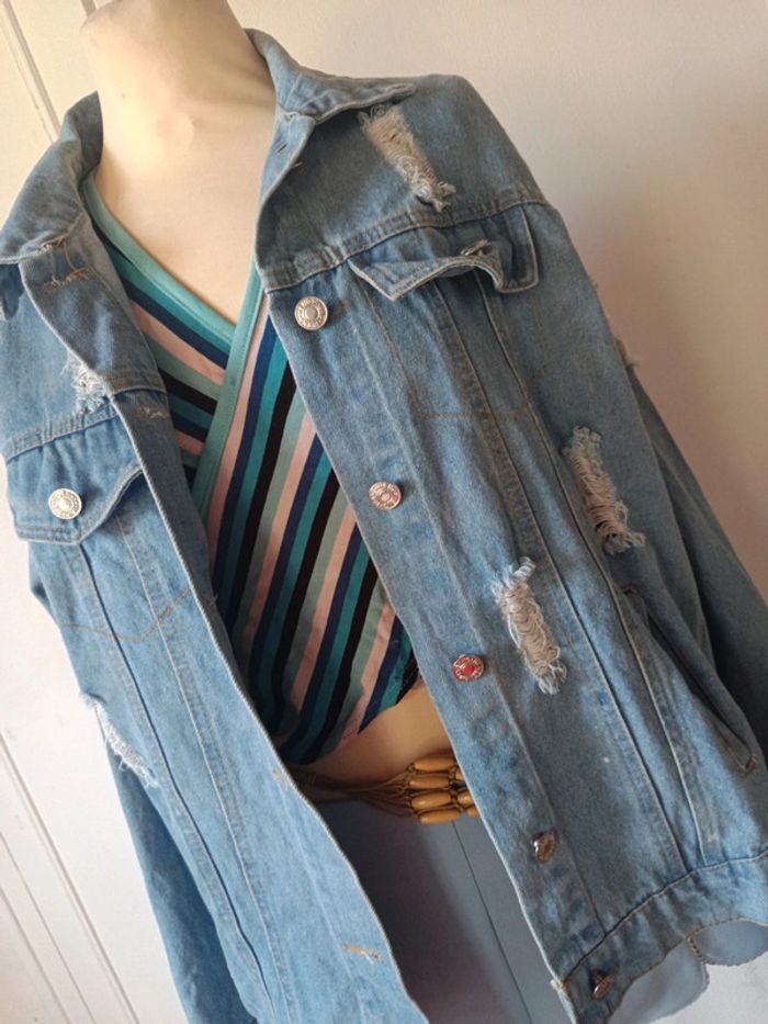 🩵veste en jean taille unique s m l oversize tendance boutique belcci - photo numéro 11