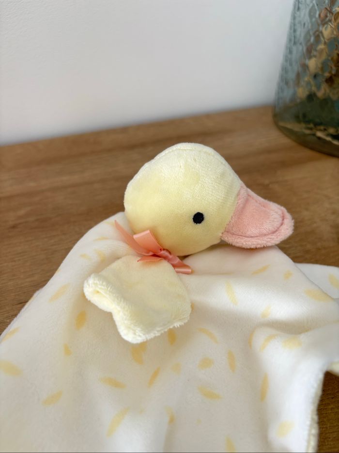 Doudou canard plume noeud satin jaune blanc - photo numéro 5