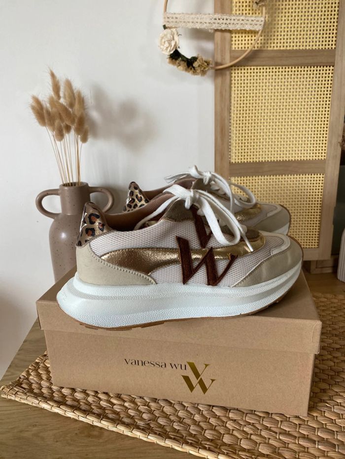 Baskets compensées Vanessa wu beige terracota léopard