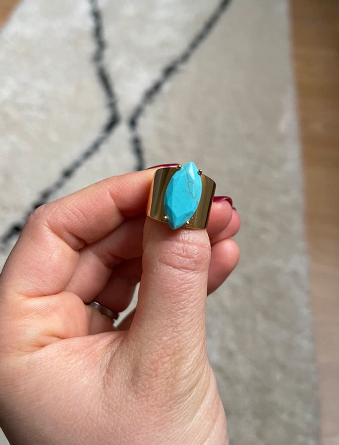Bague en argent dorée à l’or 18 K et turquoise 💫 - photo numéro 4