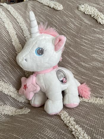Peluche doudou d’éveil 27cm tex licorne blanche et rose étoile très bon état