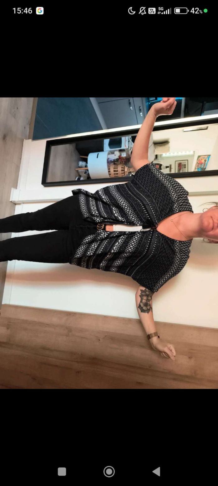 🖤🤍 Poncho bleu & blanc Cache Cache – Taille unique 🤍🖤 - photo numéro 2