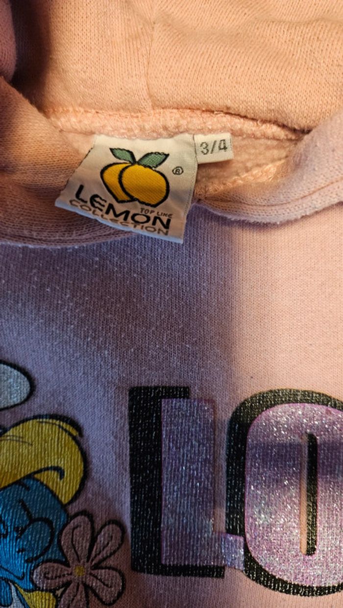 Pull à capuche rose clair à manches longues, Les Schroumpf /smurf, 3/4 ans - photo numéro 5