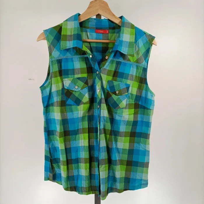 Chemise sans manche à carreaux bleu/vert - T44 - A037
