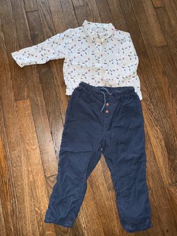 Chemise Bout’chou et pantalon velour H&M 18 mois