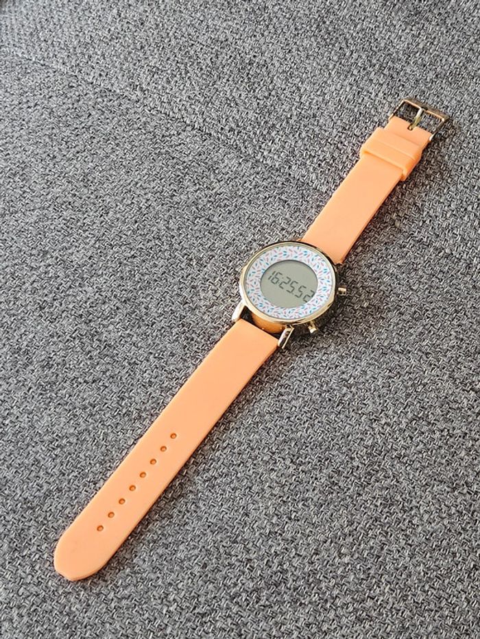 Montre digitale femme enfant PR-20-00670 silicone orange LCD podomètre silicone pile neuve chronomèt - photo numéro 9
