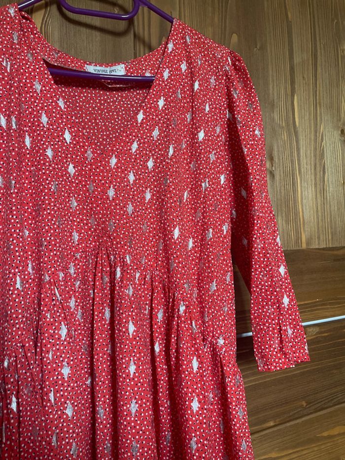 Robe courte rouge corail  à motif - photo numéro 2