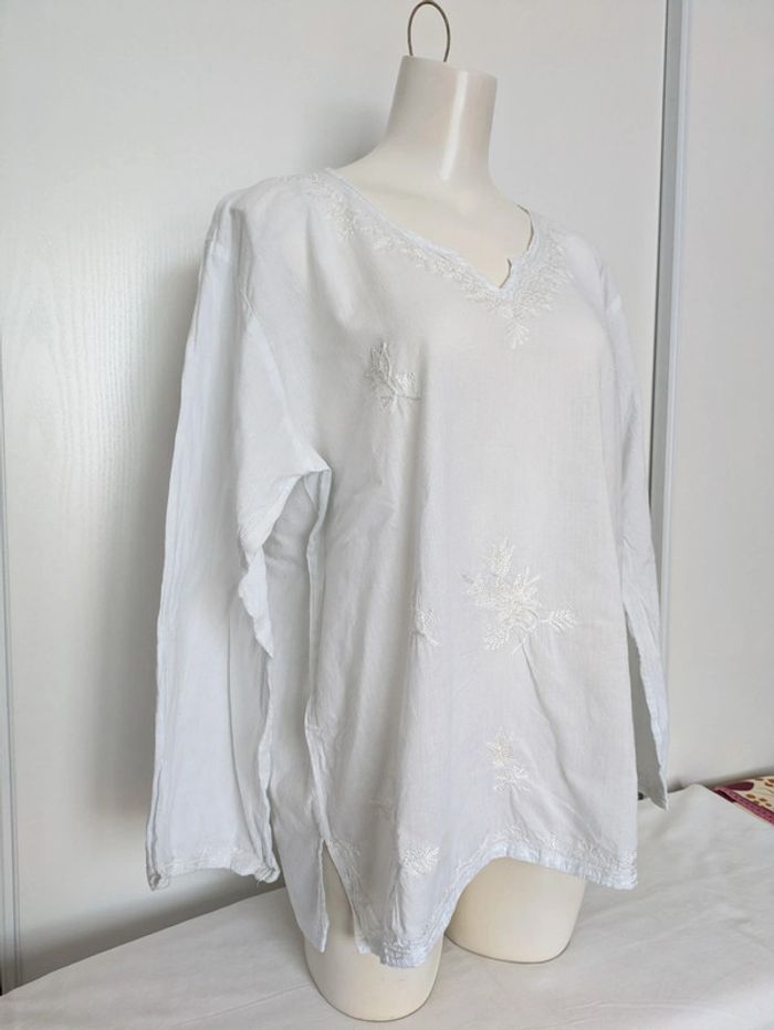 Blouse d'été brodée blanche en coton - Blanc du Nil - taille 4 (44/46) - photo numéro 2