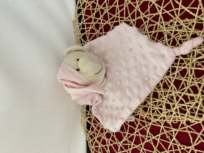 Doudou plat ours rose blanc INTERBABY - photo numéro 5