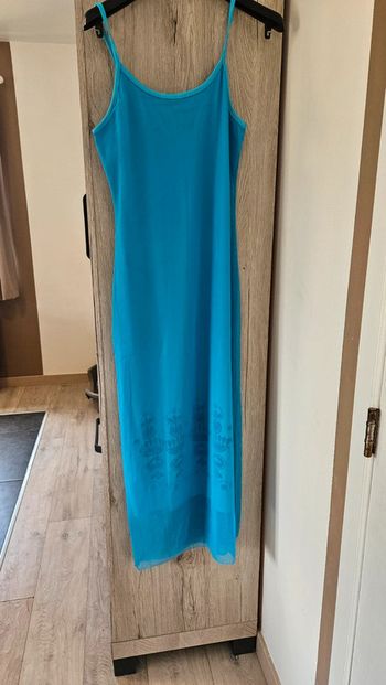 Robe longue bleu turquoise en voile doublée, made in France, TU